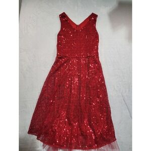 NWT Speechless Sequin Dress Kids 16 Red Sleeveless Fit & Flare Tulle Hem
